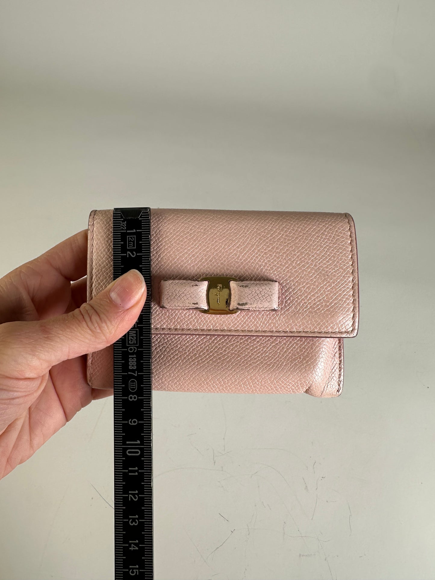 Vintage Ferragamo Saffiano Leather Wallet Light Pink Gold-Tone