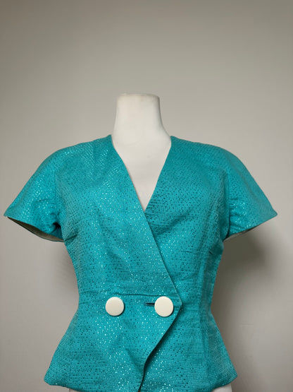 Vintage Dior Silk Cotton Jacket Aqua Blue M
