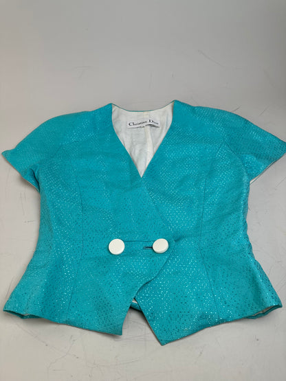 Vintage Dior Silk Cotton Jacket Aqua Blue M