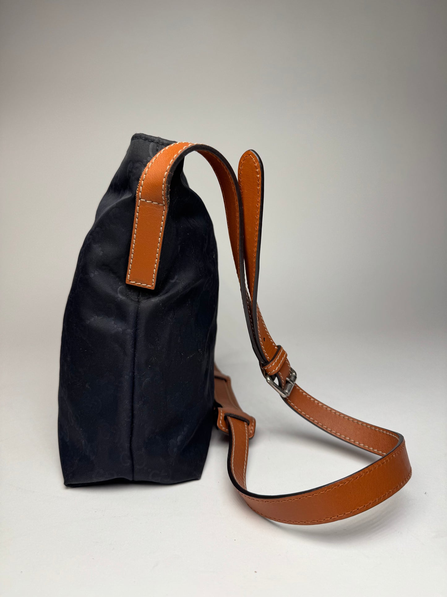 Vintage Gucci Monogram Canvas Leather Shoulder / Crossbody Bag Black Brown