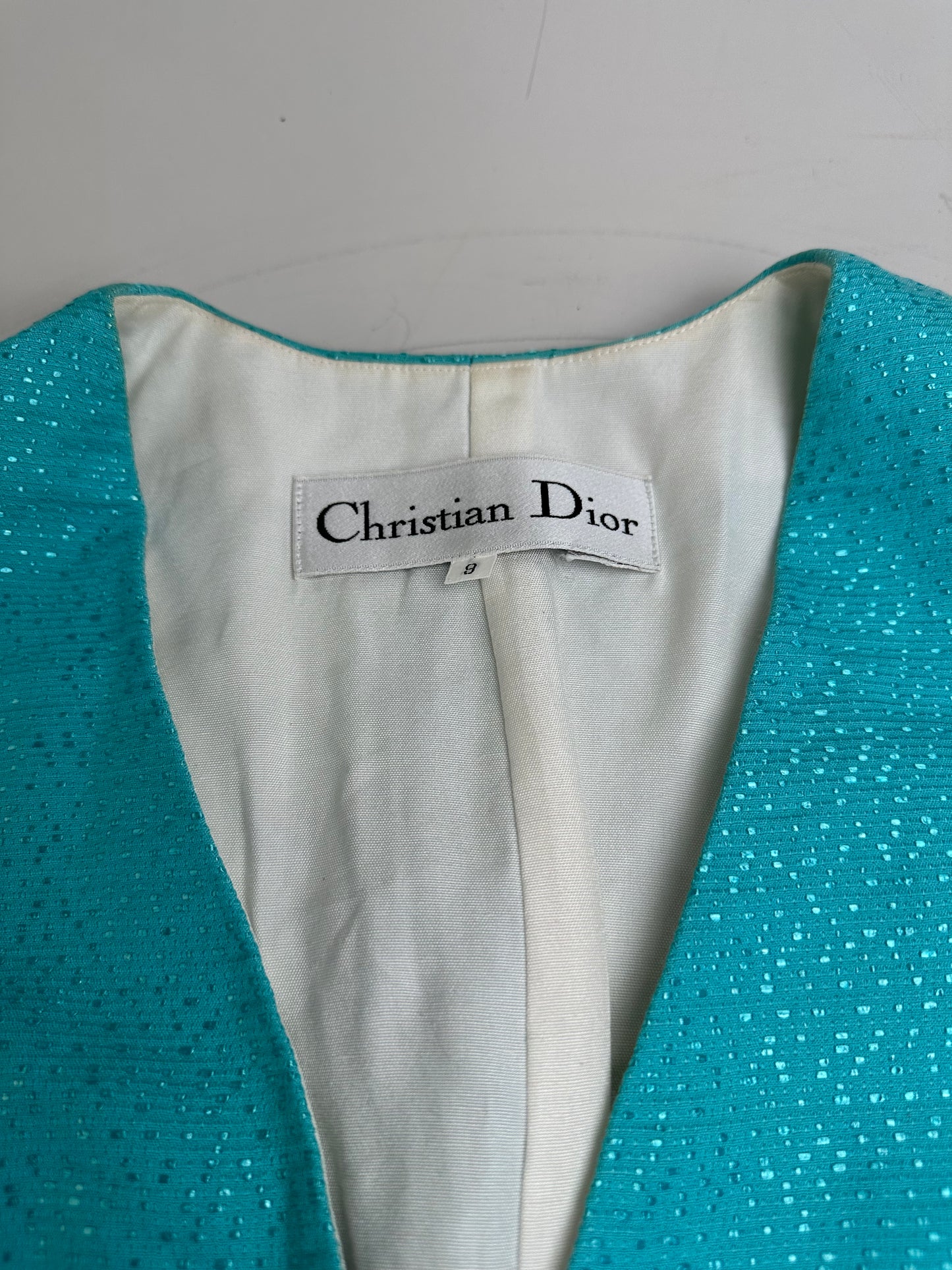 Vintage Dior Silk Cotton Jacket Aqua Blue M