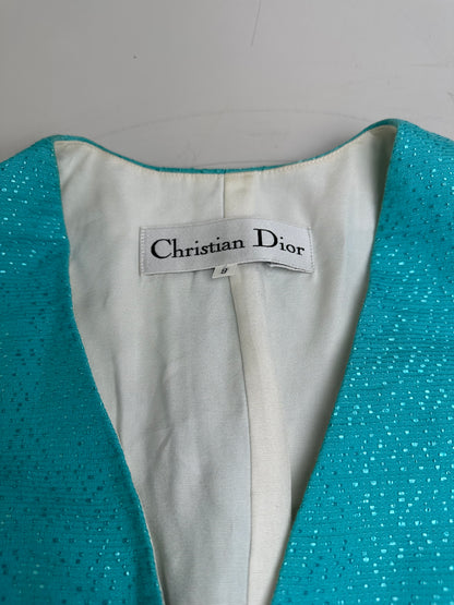 Vintage Dior Silk Cotton Jacket Aqua Blue M