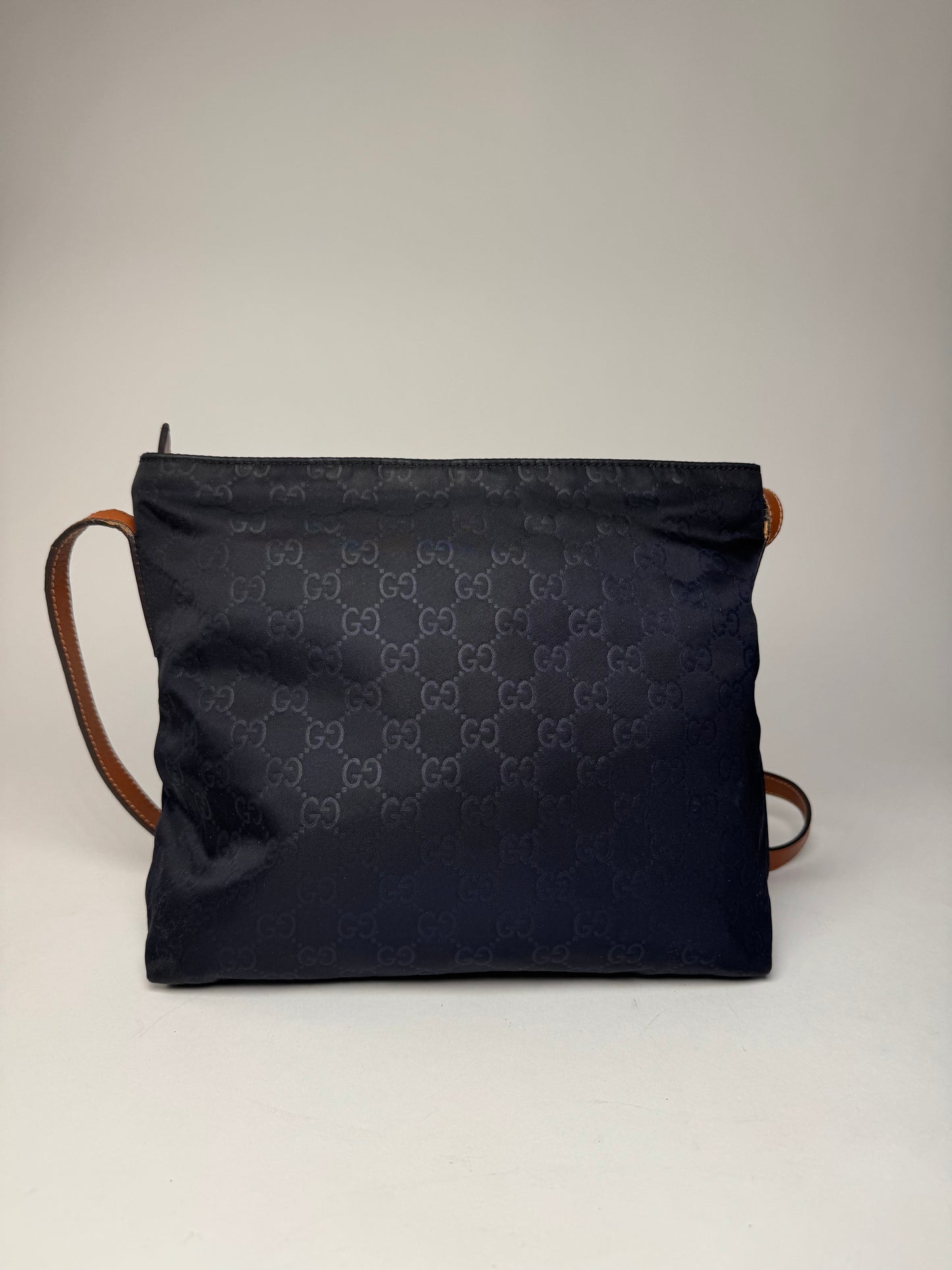 Vintage Gucci Monogram Canvas Leather Shoulder / Crossbody Bag Black Brown