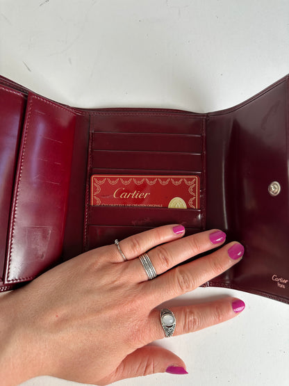 Vintage Cartier Panthère Leather Bifold Wallet Burgundy