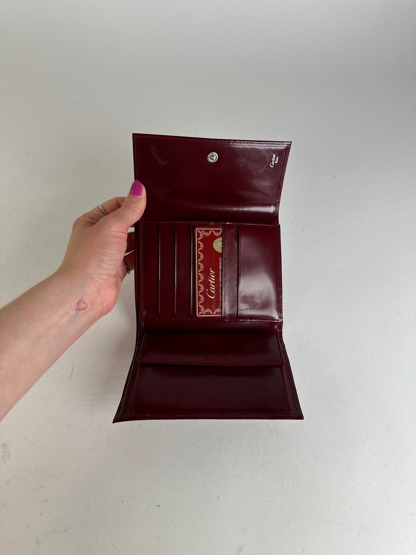 Vintage Cartier Panthère Leather Bifold Wallet Burgundy