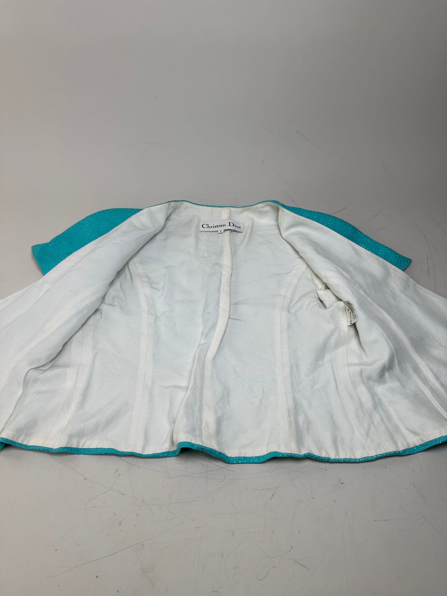 Vintage Dior Silk Cotton Jacket Aqua Blue M