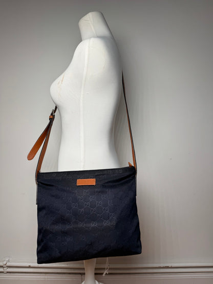 Vintage Gucci Monogram Canvas Leather Shoulder / Crossbody Bag Black Brown