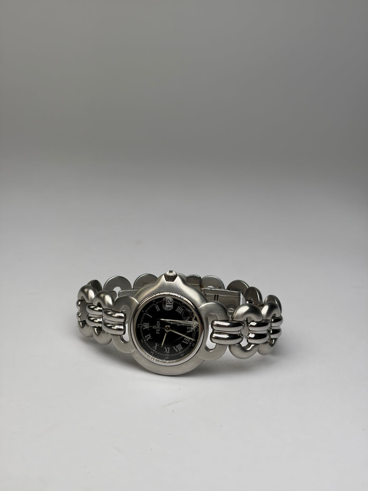 Vintage Fendi Stainless Steel Bracelet Watch Late 1990s Silver Black