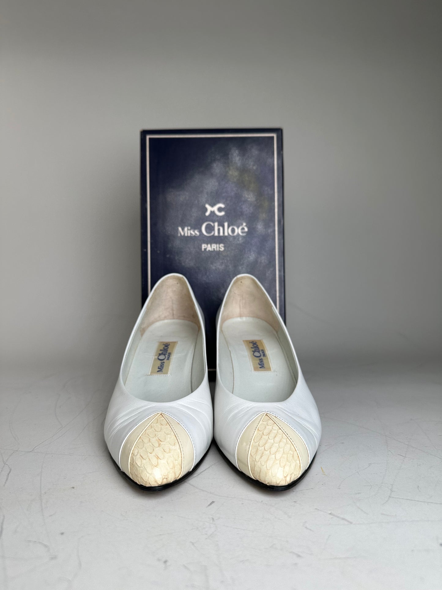 Vintage Chloe Leather Heels Cream White Silver EU35.5