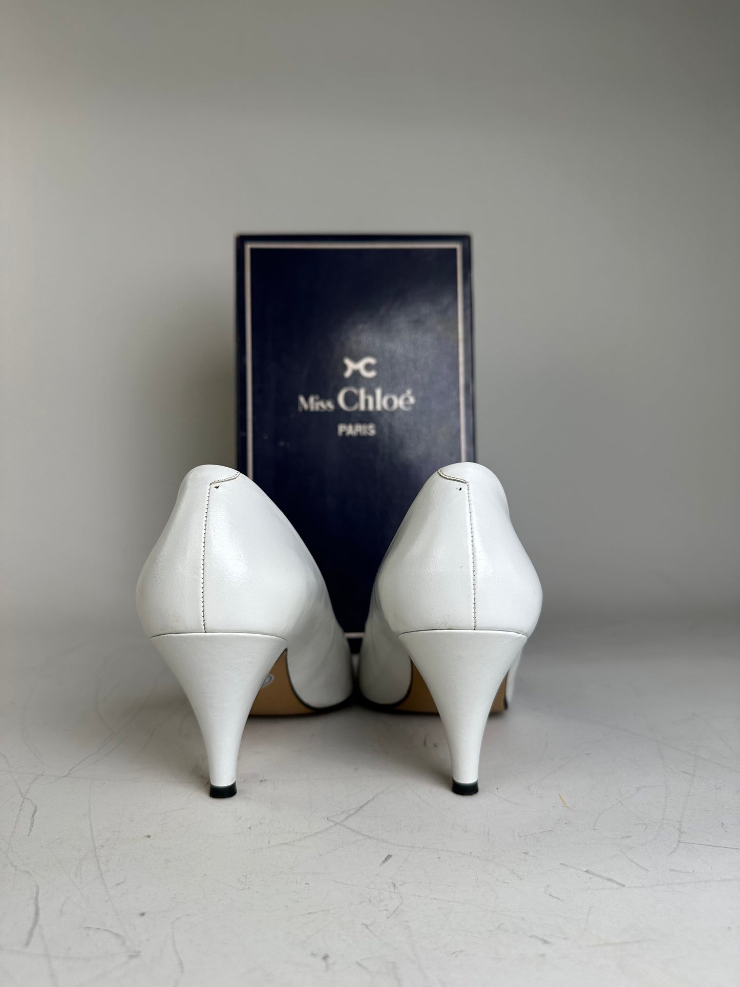Vintage Chloe Leather Heels Cream White Silver EU35.5