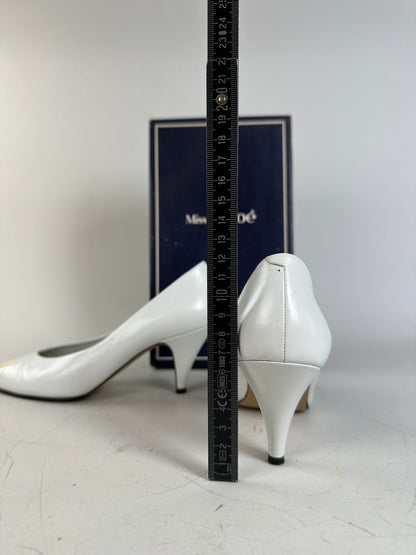 Vintage Chloe Leather Heels Cream White Silver EU35.5