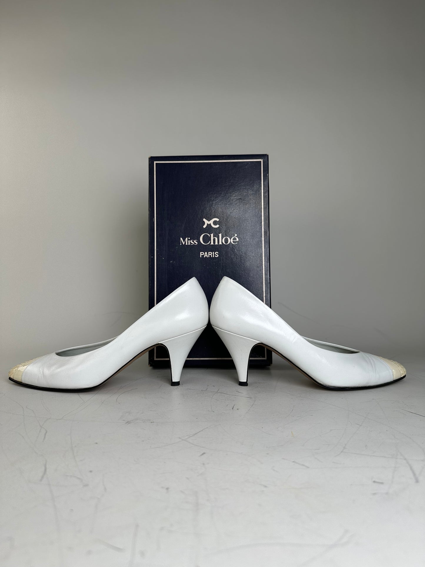 Vintage Chloe Leather Heels Cream White Silver EU35.5