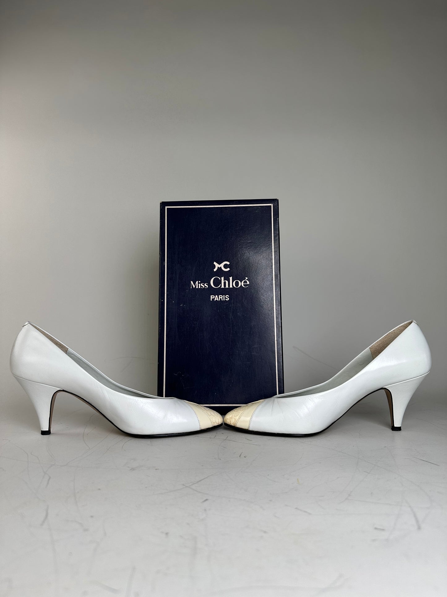 Vintage Chloe Leather Heels Cream White Silver EU35.5