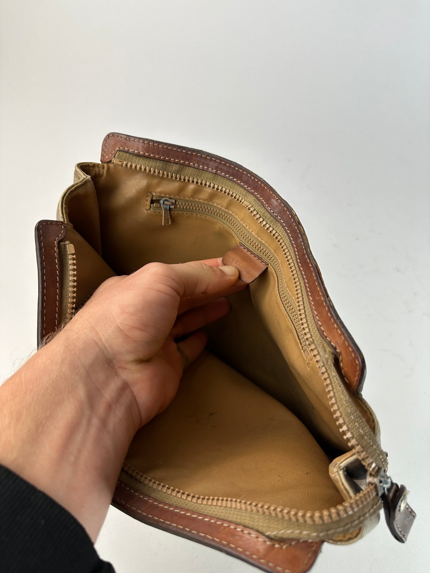 Vintage Celine Paris Triomphe Monogram Leather Clutch