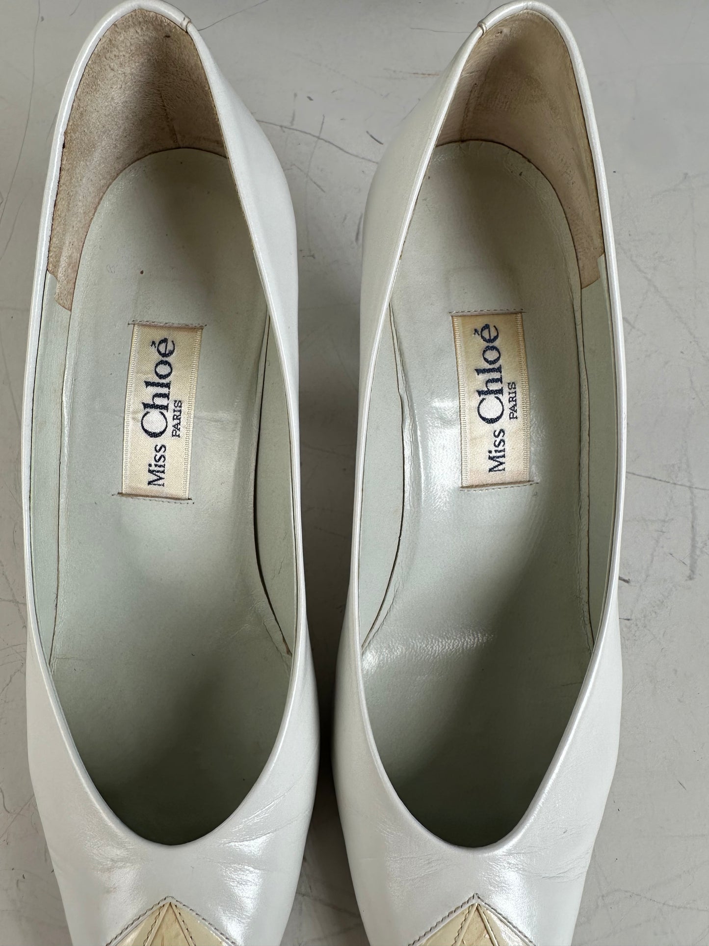 Vintage Chloe Leather Heels Cream White Silver EU35.5