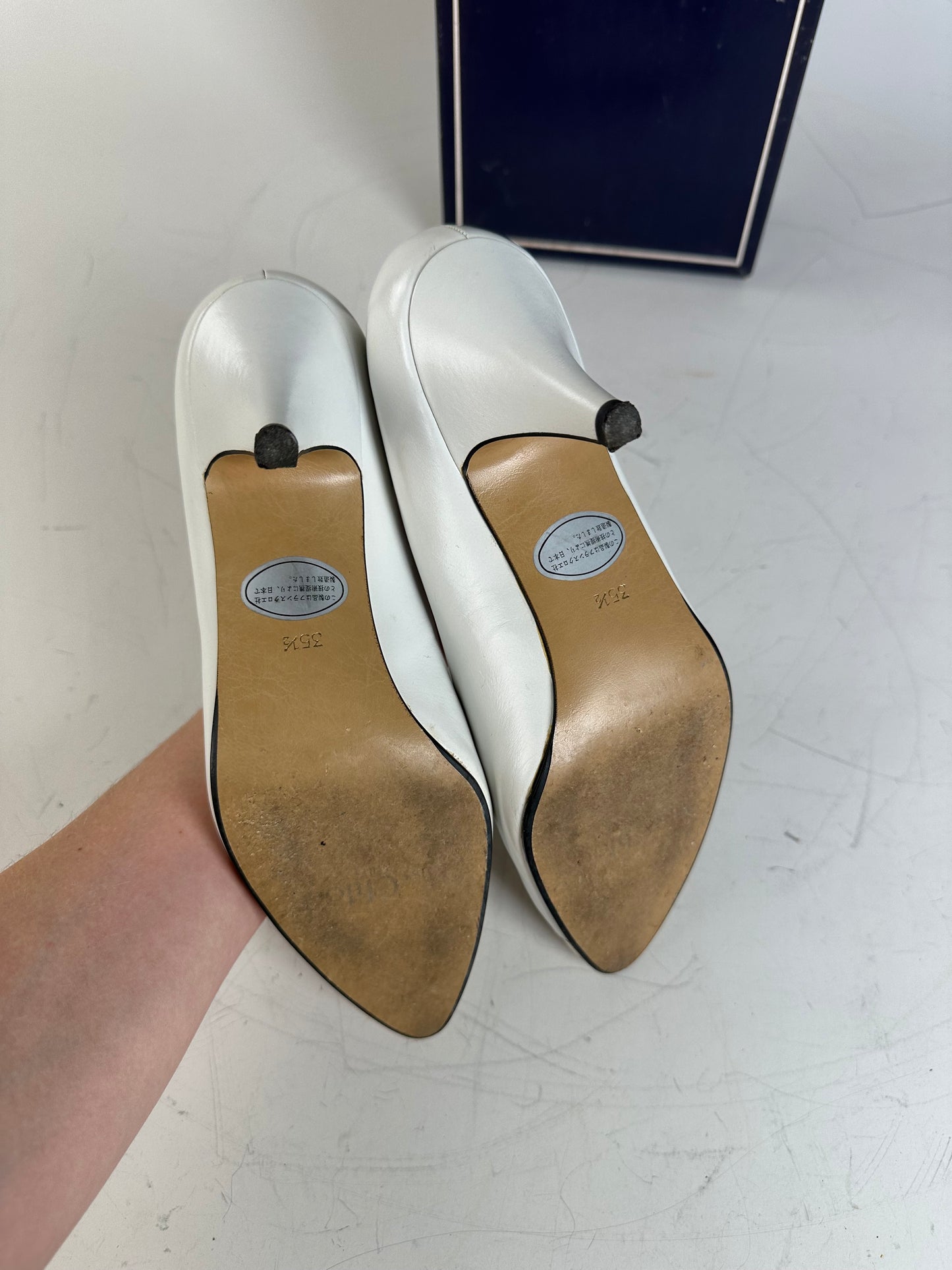 Vintage Chloe Leather Heels Cream White Silver EU35.5