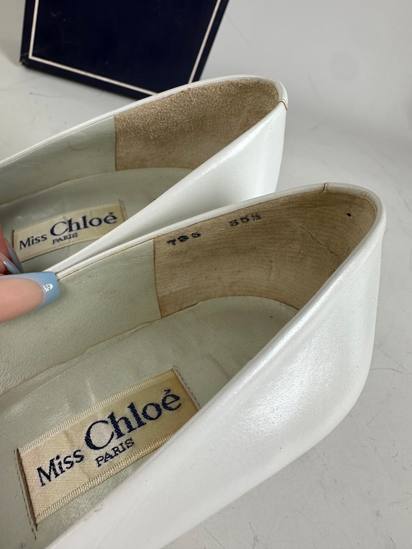 Vintage Chloe Leather Heels Cream White Silver EU35.5