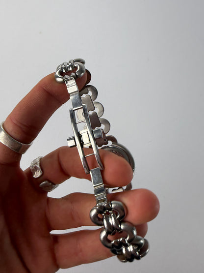 Vintage Fendi Stainless Steel Bracelet Watch Late 1990s Silver Black