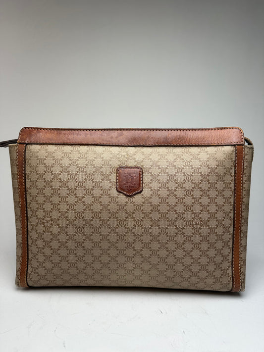 Vintage Celine Paris Triomphe Monogram Leather Clutch