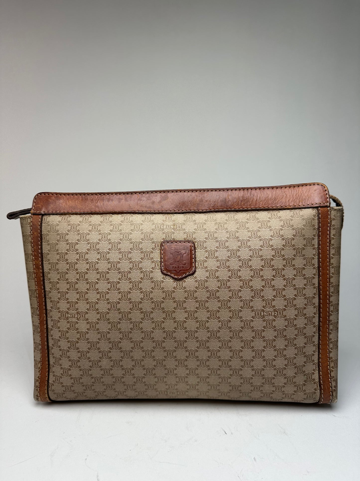 Vintage Celine Paris Triomphe Monogram Leather Clutch