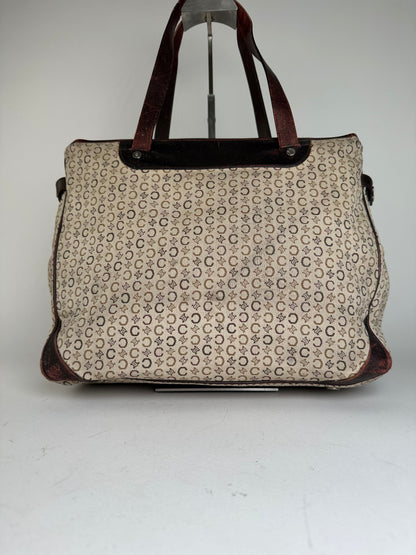 Vintage Celine Macadam C Monogram Coated Canvas Tote Beige Burgundy