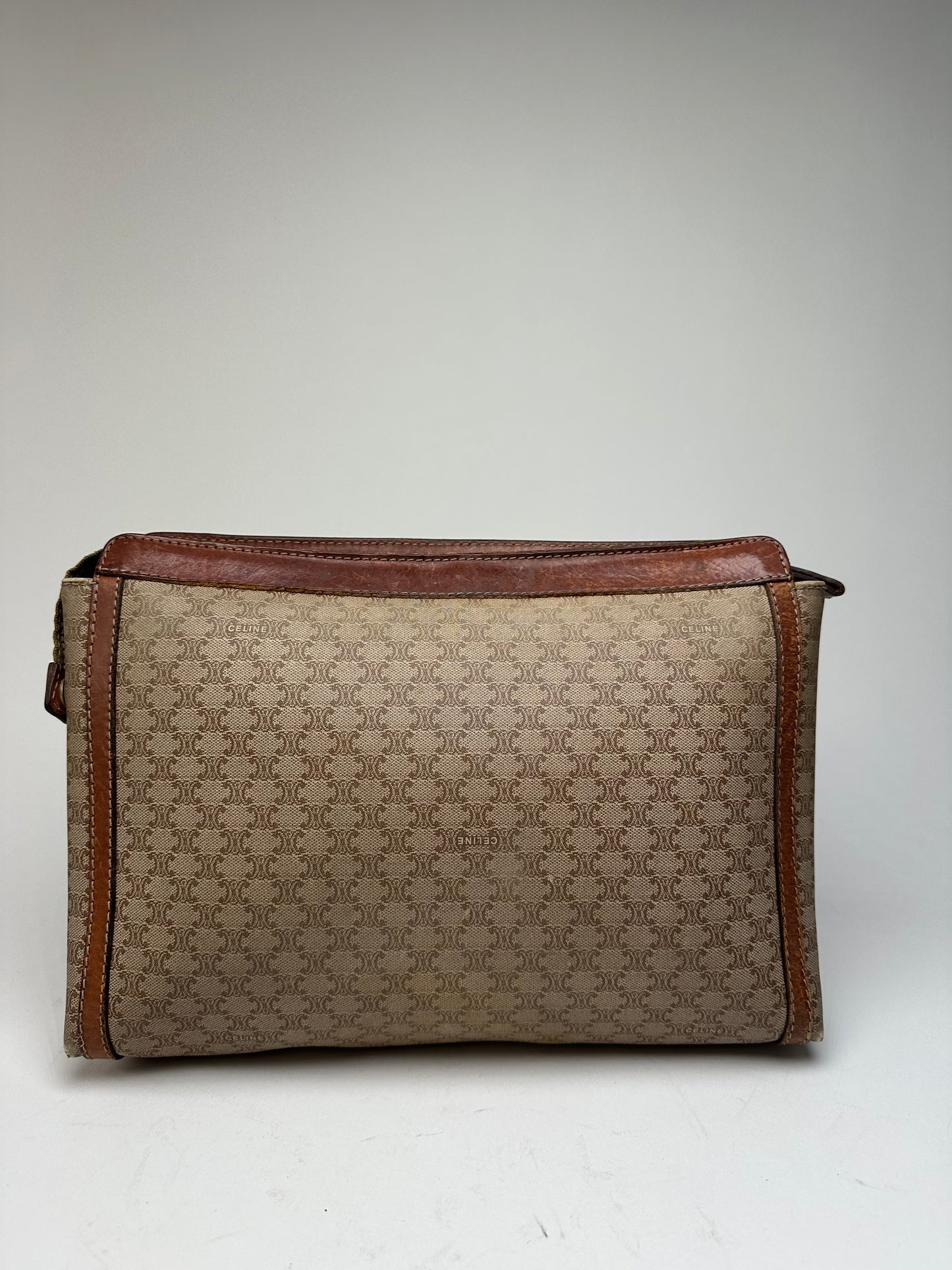 Vintage Celine Paris Triomphe Monogram Leather Clutch
