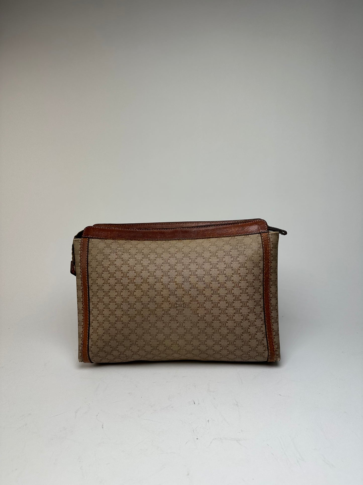 Vintage Celine Paris Triomphe Monogram Leather Clutch