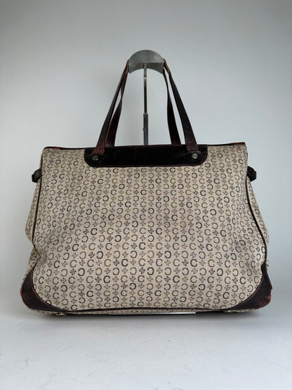 Vintage Celine Macadam C Monogram Coated Canvas Tote Beige Burgundy
