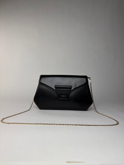 Vintage Givenchy Smooth Leather Flap Crossbody Bag Black Gold