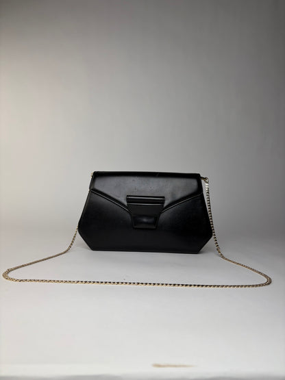 Vintage Givenchy Smooth Leather Flap Crossbody Bag Black Gold