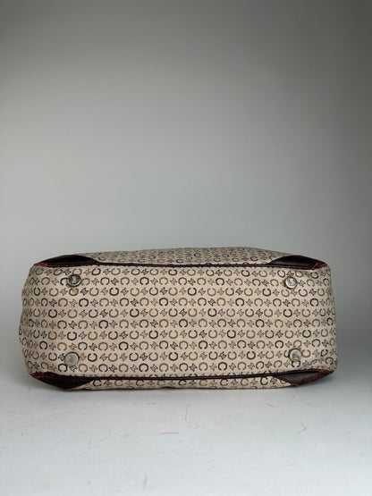 Vintage Celine Macadam C Monogram Coated Canvas Tote Beige Burgundy