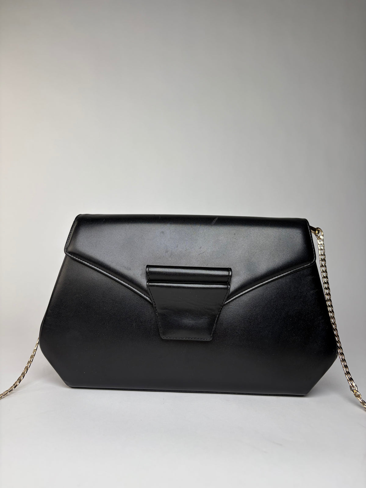 Vintage Givenchy Smooth Leather Flap Crossbody Bag Black Gold