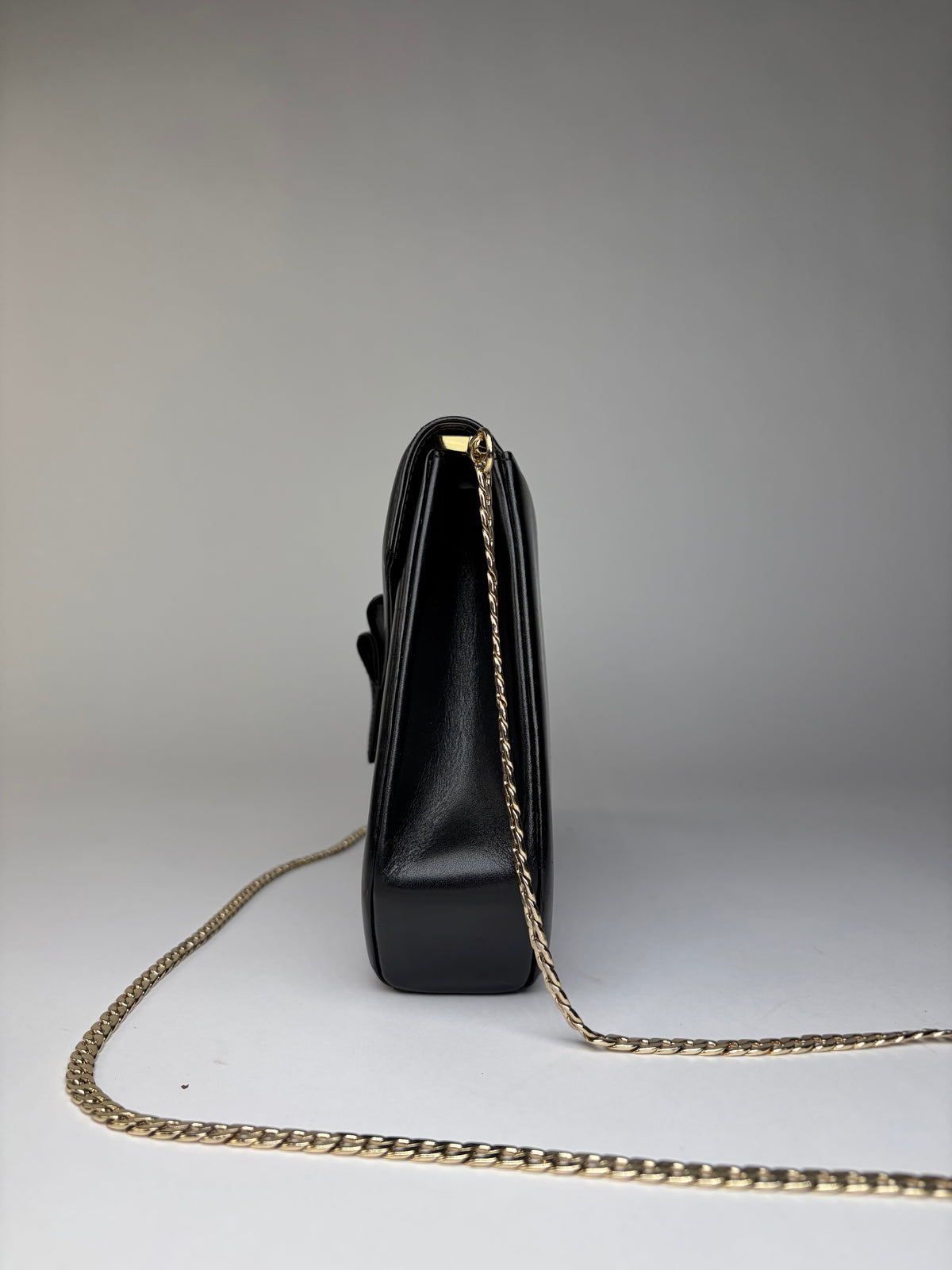 Vintage Givenchy Smooth Leather Flap Crossbody Bag Black Gold