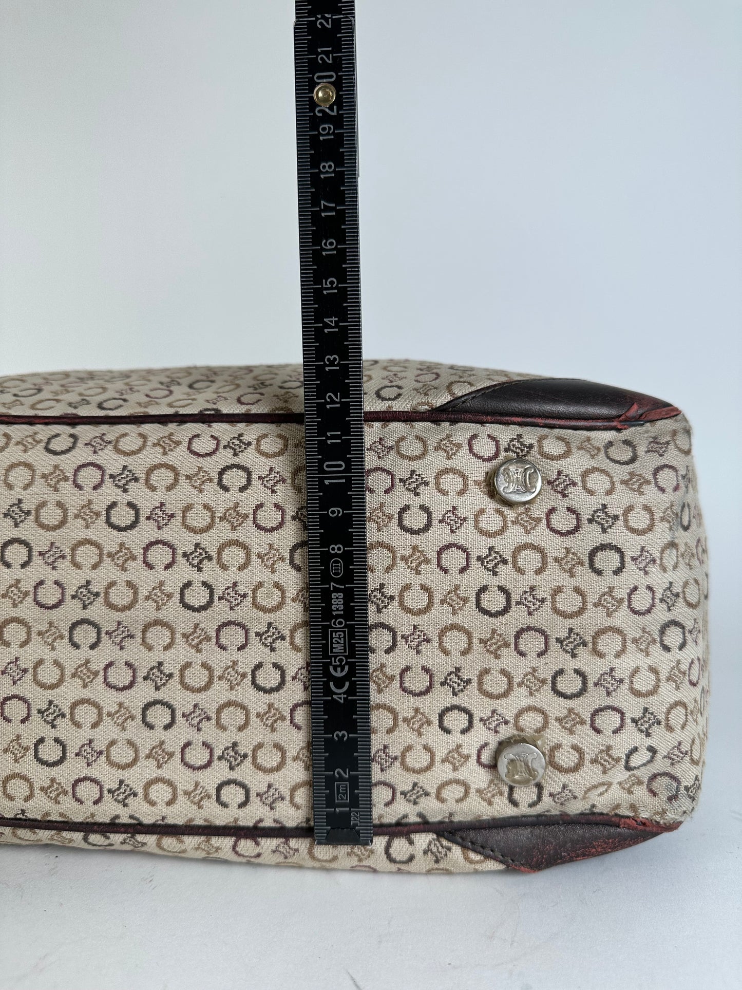 Vintage Celine Macadam C Monogram Coated Canvas Tote Beige Burgundy