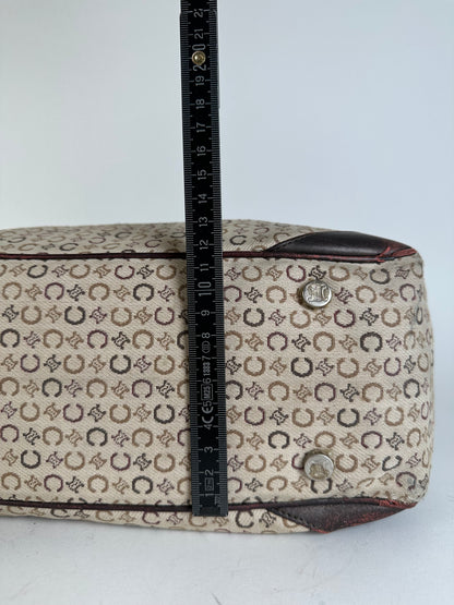 Vintage Celine Macadam C Monogram Coated Canvas Tote Beige Burgundy