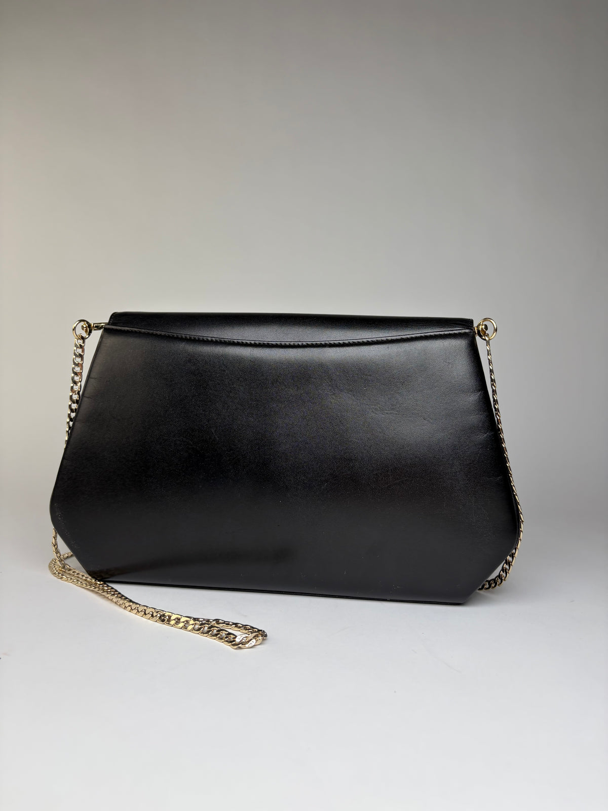 Vintage Givenchy Smooth Leather Flap Crossbody Bag Black Gold