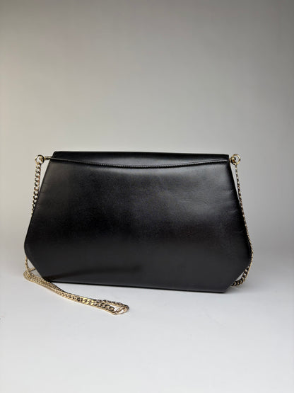 Vintage Givenchy Smooth Leather Flap Crossbody Bag Black Gold