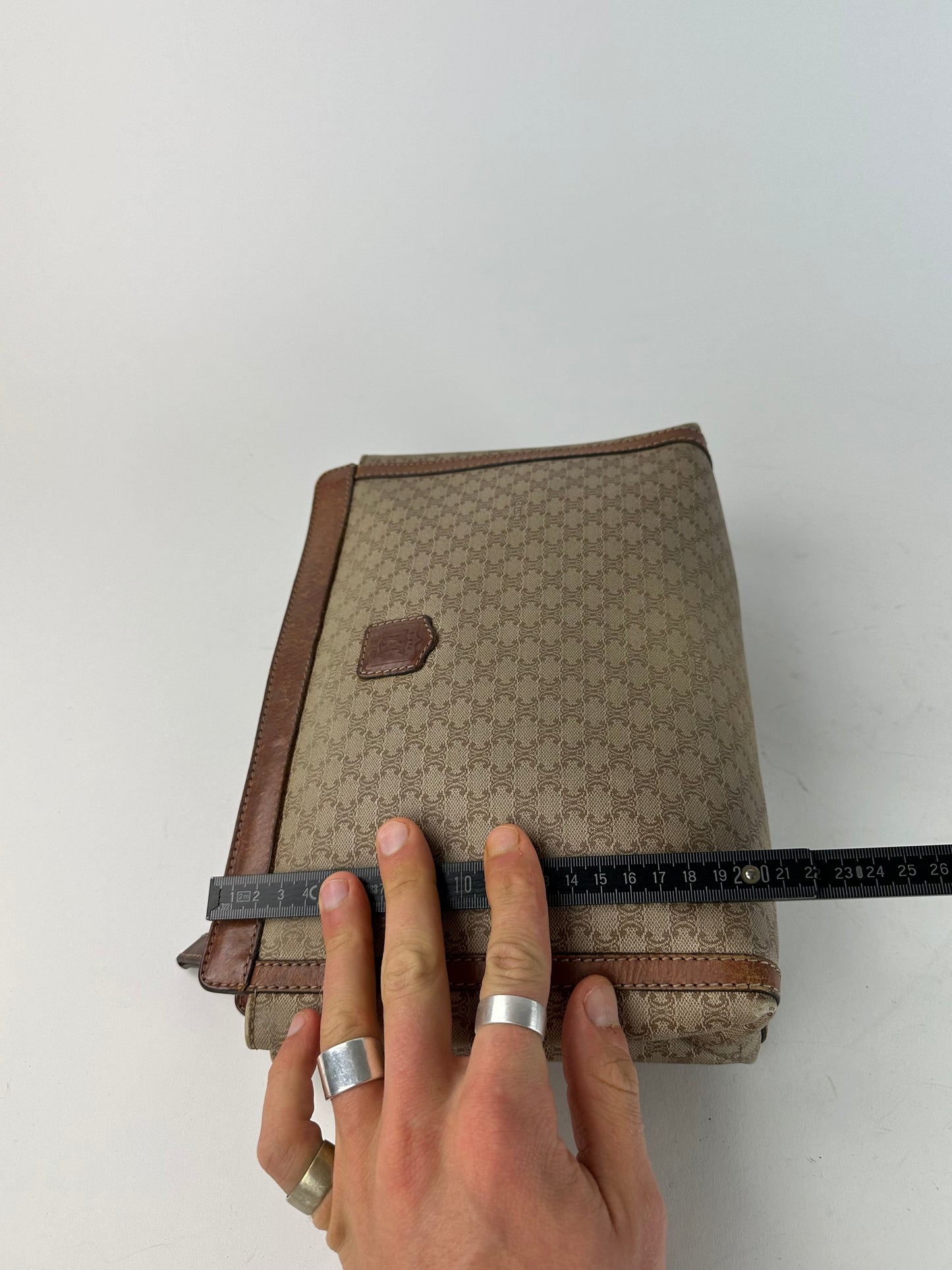 Vintage Celine Paris Triomphe Monogram Leather Clutch