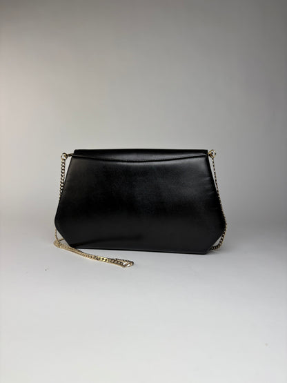 Vintage Givenchy Smooth Leather Flap Crossbody Bag Black Gold