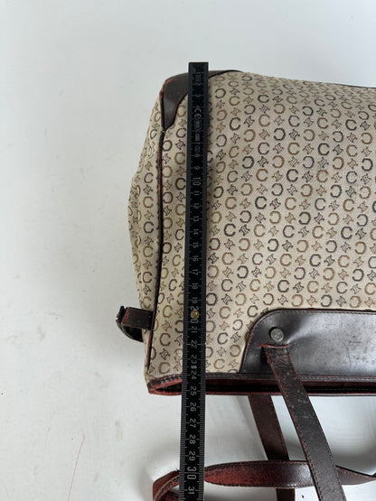 Vintage Celine Macadam C Monogram Coated Canvas Tote Beige Burgundy