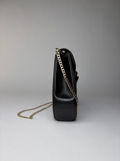 Vintage Givenchy Smooth Leather Flap Crossbody Bag Black Gold