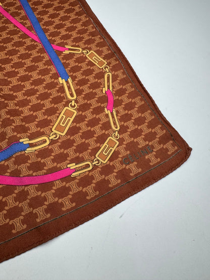 Vintage Celine Monogram Silk scarf brown
