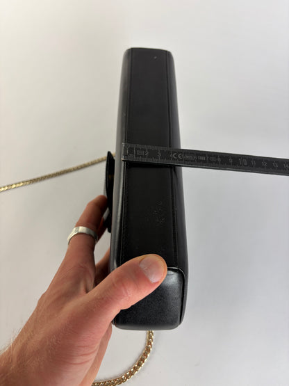 Vintage Givenchy Smooth Leather Flap Crossbody Bag Black Gold
