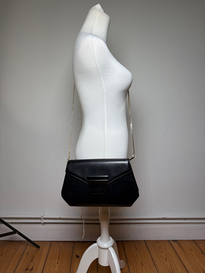 Vintage Givenchy Smooth Leather Flap Crossbody Bag Black Gold