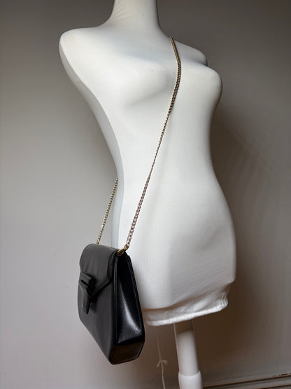 Vintage Givenchy Smooth Leather Flap Crossbody Bag Black Gold
