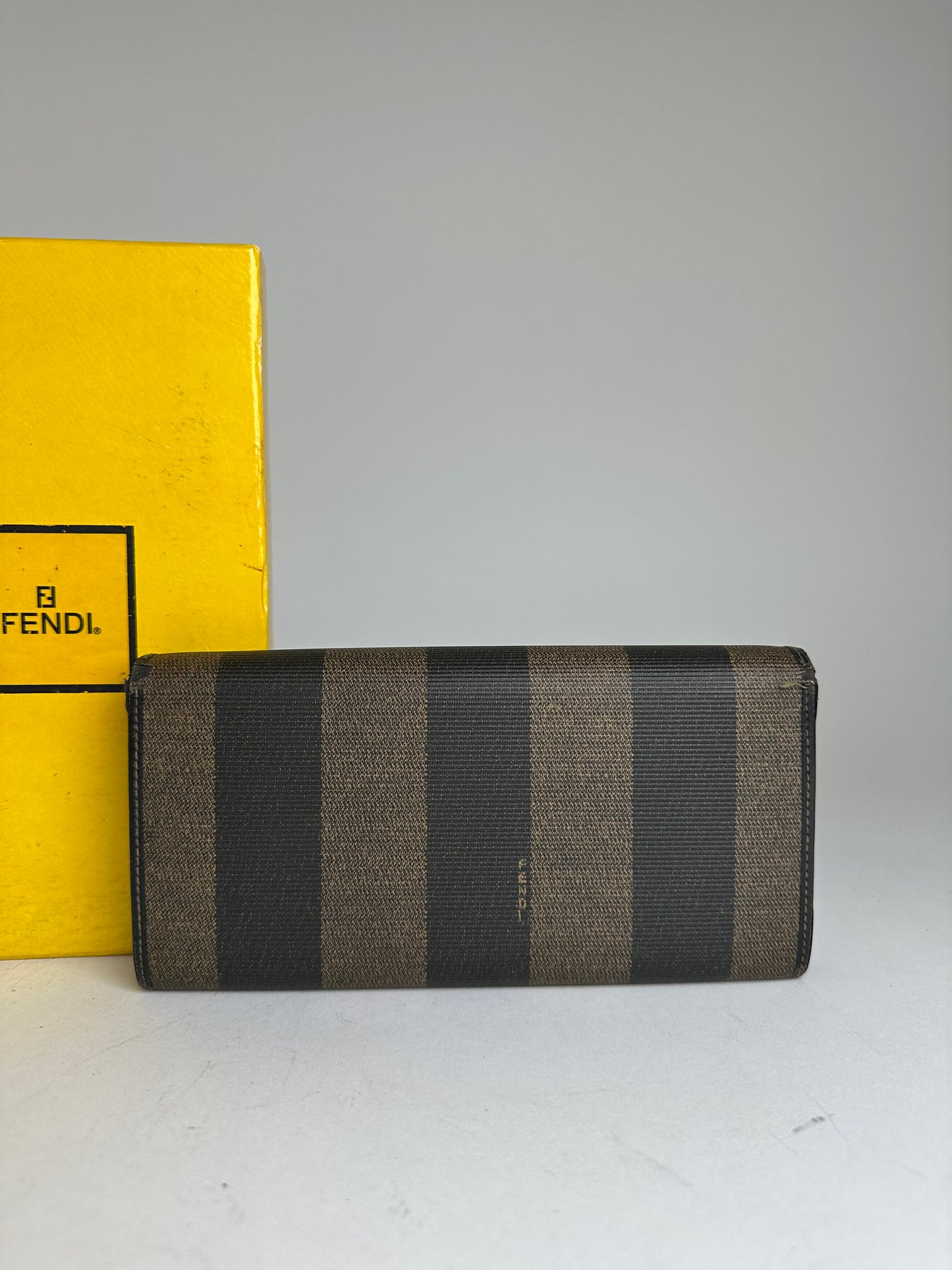 Vintage Fendi Pequin Stripe Coated Canvas Long Wallet Brown Black
