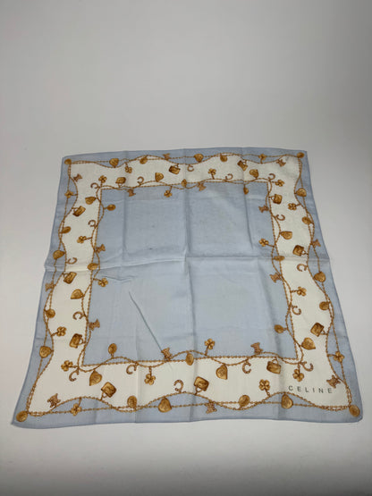 Vintage Celine Paris Macadam Monogram Silk scarf baby blue