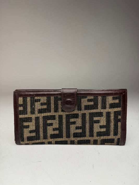 Vintage Fendi FF monogram Leather Card Holder / Wallet Brown