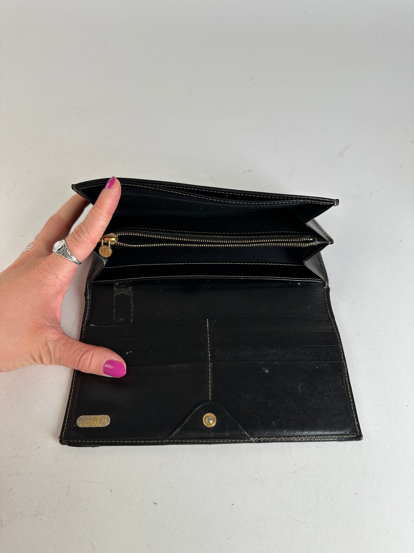 Vintage Fendi Pequin Stripe Coated Canvas Long Wallet Brown Black