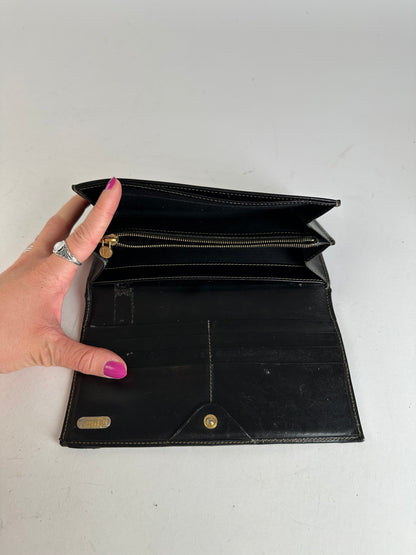 Vintage Fendi Pequin Stripe Coated Canvas Long Wallet Brown Black